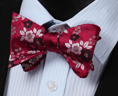 Blue Red Check Mens Silk Self tie Bow Tie with Pocket Squares Set - Amedeo Exclusive