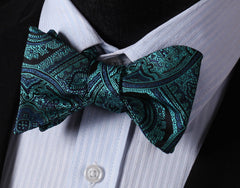 Men's Silk Aqua Floral check Self Bow Tie with Pocket Handkerchief - Amedeo Exclusive