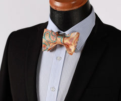Orage Green Paisley Mens Silk Self tie Bow Tie with Pocket Squares Set - Amedeo Exclusive