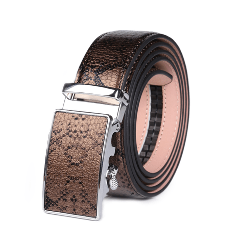 Men's Smart Ratchet No Holes Automatic Buckle Belt in Snake Skin - Bronze Color - Amedeo Exclusive