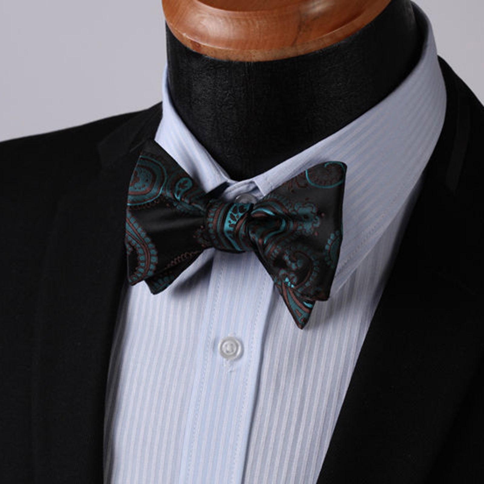 Black Mens Silk Self tie Bow Tie with Pocket Squares Set - Amedeo Exclusive