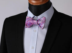 Purple Mens Silk Self tie Bow Tie with Pocket Squares Set - Amedeo Exclusive