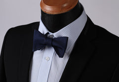 Navy Blue Check Mens Silk Self tie Bow Tie with Pocket Squares Set - Amedeo Exclusive