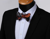 Orange Black Mens Silk Self tie Bow Tie with Pocket Squares Set - Amedeo Exclusive