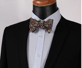 Men's Silk Brown Pink Floral Self Bow Tie Handkerchief