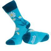Blue and White Flower Printed -European Made - Egyptian Cotton Socks - Premium Cotton Fun socks with Soft Elastic