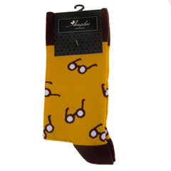Yellow With White Glasses Printed-European Made - Egyptian Cotton Socks - Premium Cotton Fun socks with Soft Elastic