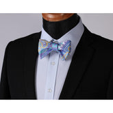 Men's Blue & Yellow Paisley Self Bow Tie & Pocket Handkerchief - Amedeo Exclusive