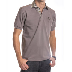 Grey Checkered Mens Slim Fit Polo Shirts - 100% Soft Cotton - Tailored Comfortable Fit - Amedeo Exclusive
