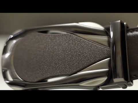 Black and Gold Mens Adjustable Ratchet Slide Buckle Belt - Genuine Leather Automatic Belt with No