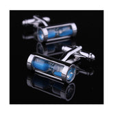 Men's Stainless Steel Blue Hour Glass Cufflinks with Box - Amedeo Exclusive
