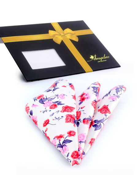 Men's Rose white floral Pocket Square Hanky Handkerchief - Amedeo Exclusive