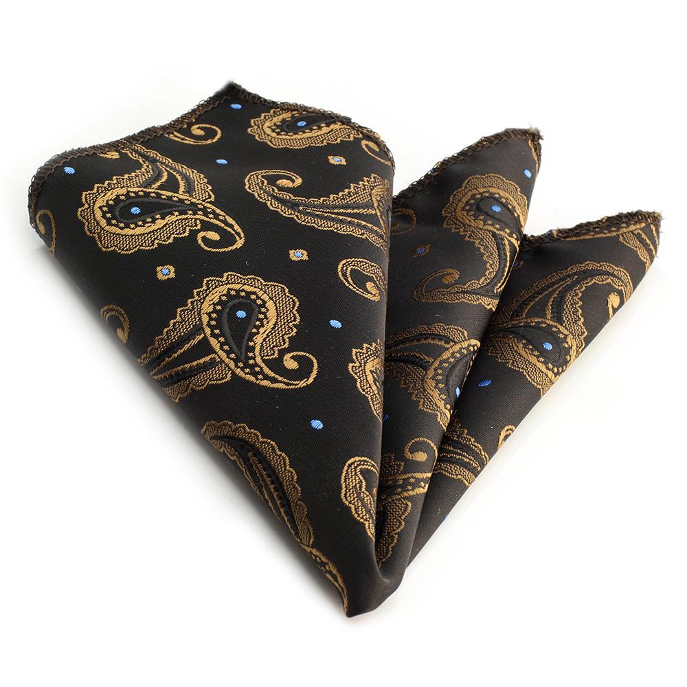 Men's Black Brown Paisley Pocket Square Hanky Handkerchief - Amedeo Exclusive