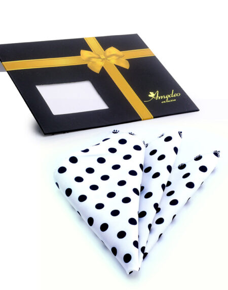 Men's White Black Polka Dots Pocket Square Hanky Handkerchief - Amedeo Exclusive