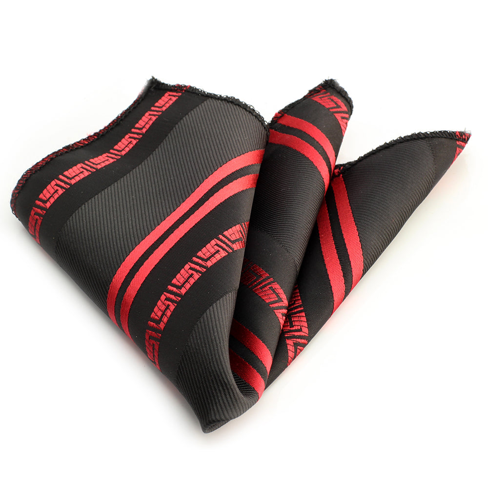 Men's Red Black Greek Squares Pocket Square Hanky Handkerchief - Amedeo Exclusive
