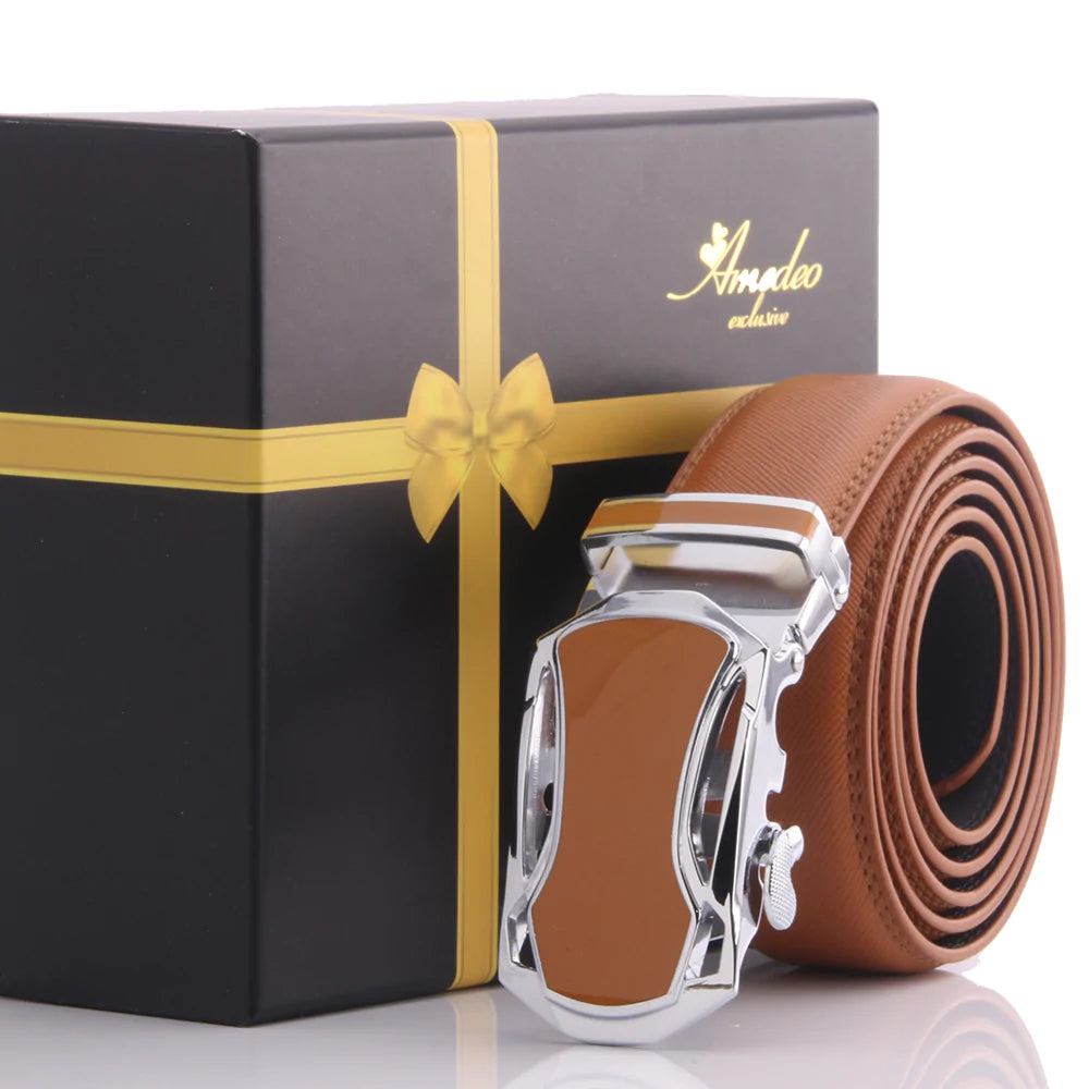 Fancy letter slide buckle luxury strap genuine leather men belts