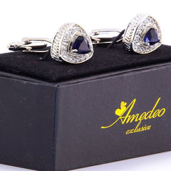 Dark Blue Stone Mens Stainless Steel Triangle Cufflinks For Shirt With Box - Hand Crafted Perfect