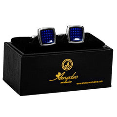 Silver Blue Squares Mens Stainless Steel Square Cufflinks for Shirt with Box - Hand Crafted Perfect Gift