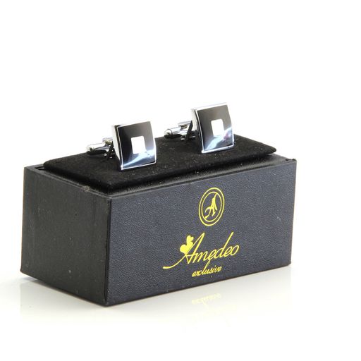 Black with Silver Mens Stainless Steel Square Cufflinks for Shirt with Box - Hand Crafted Perfect