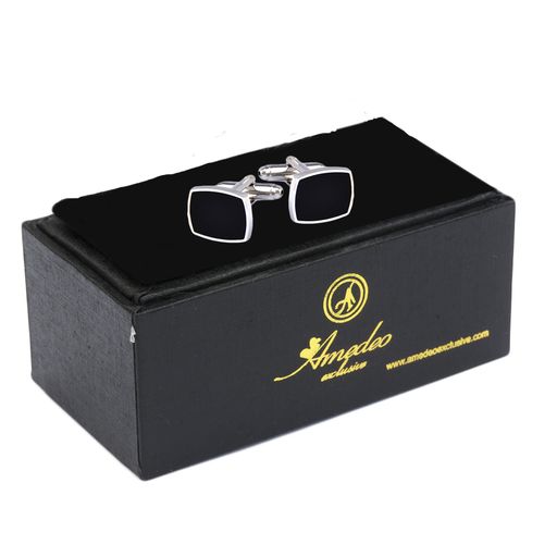 Silver Black Mens Stainless Steel Squares Cufflinks for Shirt with Box - Hand Crafted Perfect Gift
