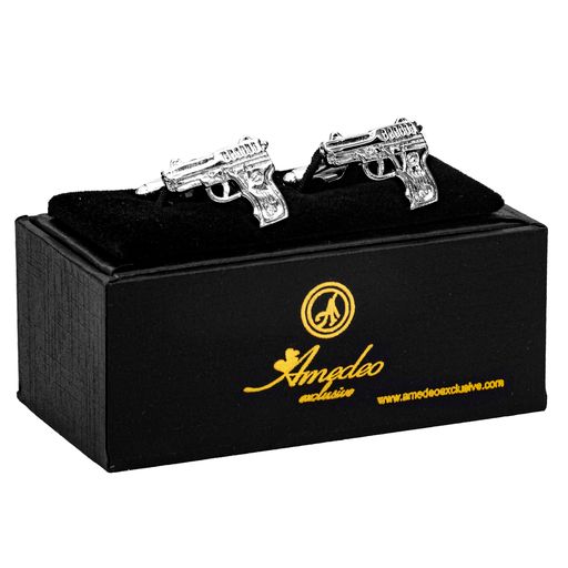 Silver Guns Mens Stainless Steel Square Cufflinks for Shirt with Box - Hand Crafted Perfect Gift