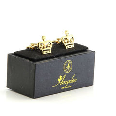 Men's Stainless Steel Gold Crowns Cufflinks with Box