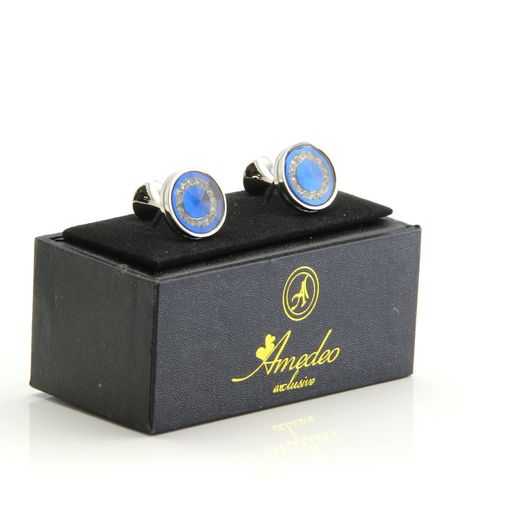 Topaz Blue With Stones Mens Stainless Steel Round Cufflinks for Shirt with Box - Hand Crafted