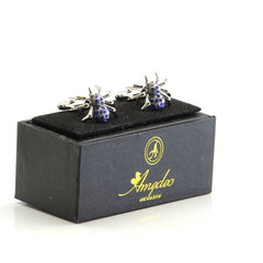 Silver and Blue Mens Stainless Steel Spiders Cufflinks for Shirt with Box - Hand Crafted Perfect