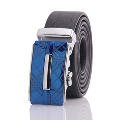 Men's Stainless Steel Black Belt - With Blue Buckle one size fits most no holes needed