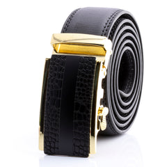 Men's Smart Ratchet No Holes Automatic Buckle Belt in Gold & Black Color