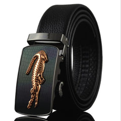 Men's Smart Ratchet No Holes Automatic Buckle Belt in Gold & Black Color