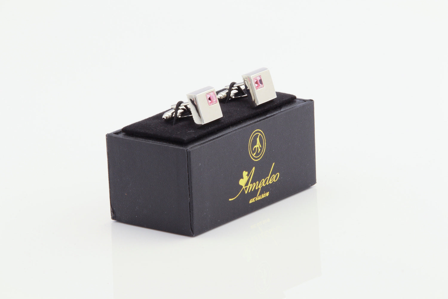 Silver Small Pink Mens Stainless Steel Square Cufflinks for Shirt with Box - Hand Crafted Perfect