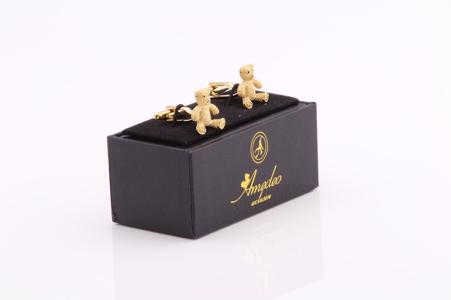 Mens Stainless Steel Gold Bears Cufflinks for Shirt with Box - Hand Crafted Perfect Gift