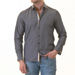 Bluish inside Floral Mens Slim Fit Designer French Cuff Shirt - tailored Cotton Shirts for Work and Casual Wear