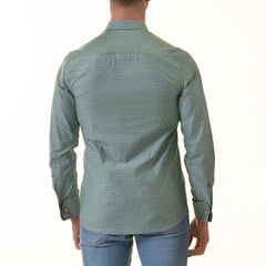 Green inside Emerald Green Printed Mens Slim Fit Designer French Cuff Shirt - tailored Cotton Shirts for Work and Casual Wear