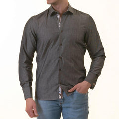 Gray inside Tropical Printed Mens Slim Fit Designer French Cuff Shirt - tailored Cotton Shirts for Work and Casual Wear