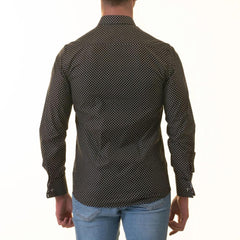 White Black Polka Dot inside Tropical Mens Slim Fit Designer French Cuff Shirt - tailored Cotton Shirts for Work and Casual Wear