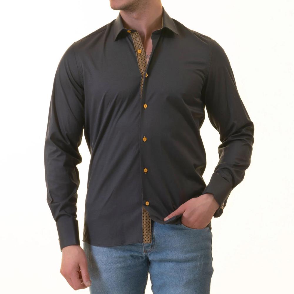 Black inside honeycomb Mens Slim Fit Designer French Cuff Shirt - tailored Cotton Shirts for Work and Casual Wear