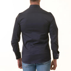 Navy inside Floral Mens Slim Fit Designer French Cuff Shirt - tailored Cotton Shirts for Work and Casual Wear