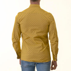 Mustard Printed inside Paisley Mens Slim Fit Designer French Cuff Shirt - tailored Cotton Shirts for Work and Casual Wear