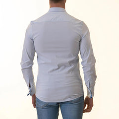 Blue inside Blue White Polka Dot Mens Slim Fit Designer French Cuff Shirt