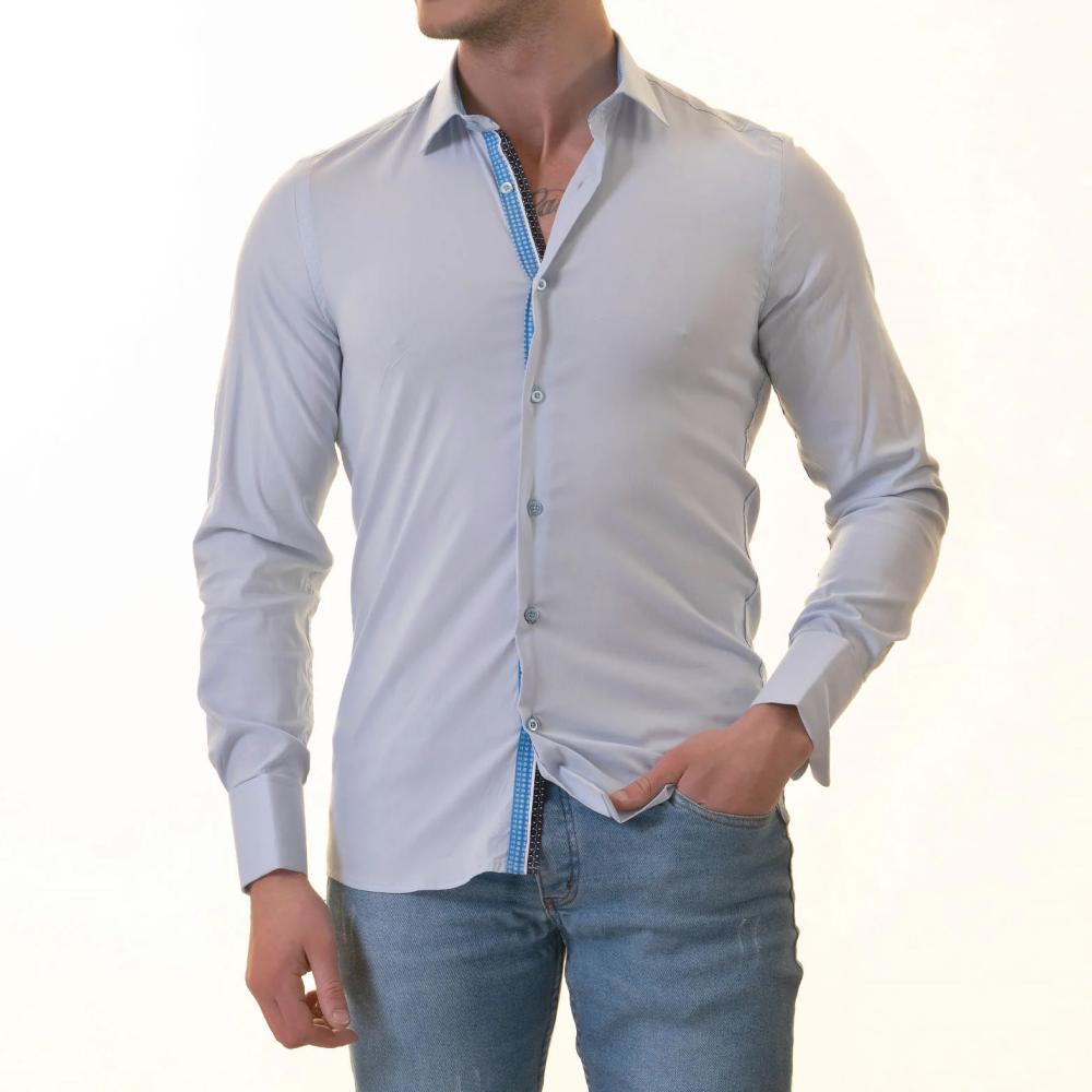 Blue inside Blue White Polka Dot Mens Slim Fit Designer French Cuff Shirt