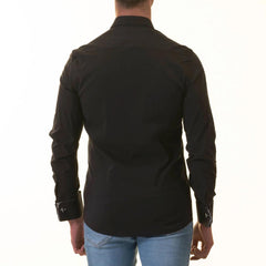 Black inside White Printed Double Cuff Shirt Mens Slim Fit Designer French Cuff Shirt