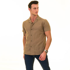 Solid Tan European Made & Designed Hawaiian Summer Shirts For Men