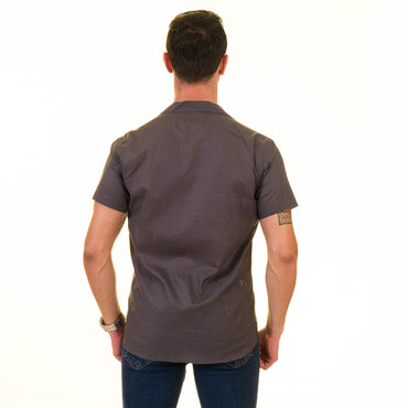 Solid Gray European Made & Designed Hawaiian Summer Shirts For Men