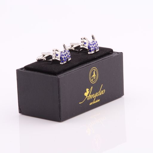 Silver & Blue Mens Stainless Steel Dogs Cufflinks for Shirt with Box - Hand Crafted Perfect Gift