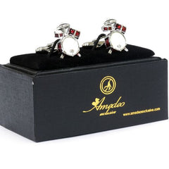 Silver Mens Stainless Steel Drum Sets Cufflinks for Shirt with Box - Hand Crafted Perfect Gift