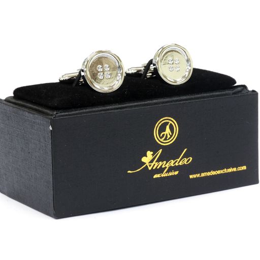 Silver Mens Stainless Steel Buttons Cufflinks for Shirt with Box - Hand Crafted Perfect Gift