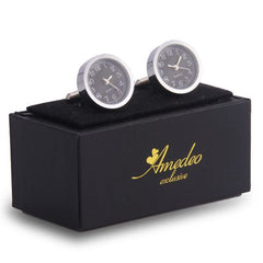 Men's Stainless Steel Silver & Black Functioning Watch Cufflinks Cufflinks with Box