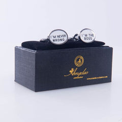 Silver Mens Stainless Steel Im The Boss Cufflinks for Shirt with Box - Hand Crafted Perfect Gift